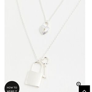 🆕SILVER-TONE LOCK & HEART LAYERED NECKLACE